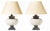 Pair of Art Deco 20th century Italian lamps in marble and ceramic, fabric lampshade. Usage signs. Dec. Height: 92 cm good...