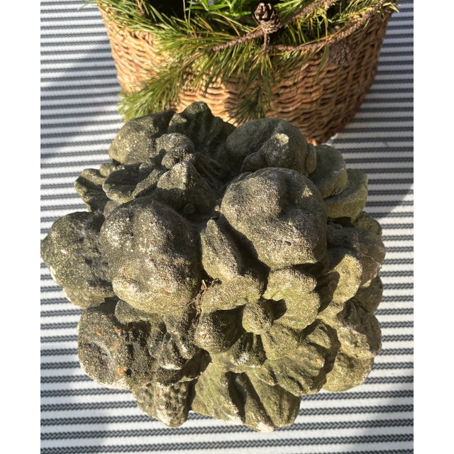 Light Gray Vintage Cast Stone Fruit Basket Garden Urn For Sale - Image 8 of 16