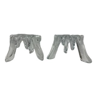 Pair of Early 21st Century Clear Blenko Glass Candlesticks in Icy Tripod Style For Sale