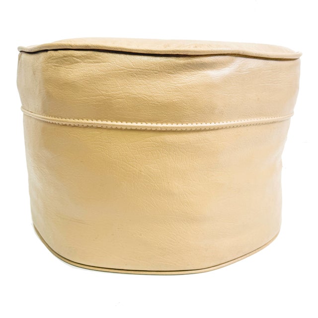 Mid-Century Modern Vintage MCM 1970s Moroccan Revival Octagonal Camel Vinyl Ottoman Foot Stool For Sale - Image 3 of 3
