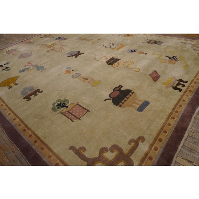 Figurative 1920s Ivory Cream Art Deco Influences 100 Antiques Pattern Chinese Peking Rug For Sale - Image 3 of 15