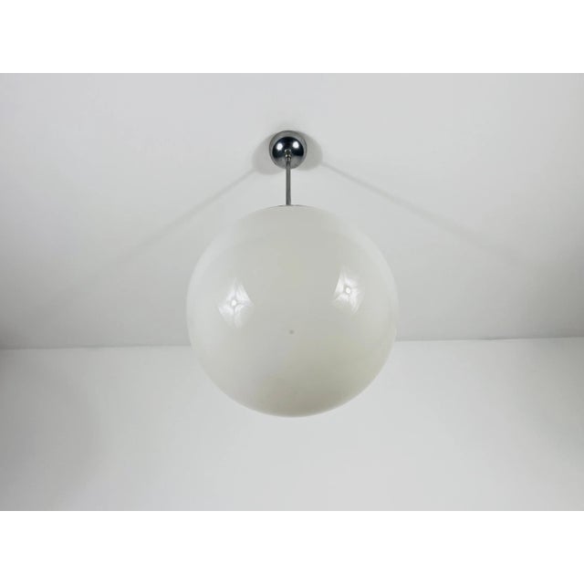 White Bauhaus Opal Glass Pendant Lamp, Germany, 1960s For Sale - Image 8 of 8