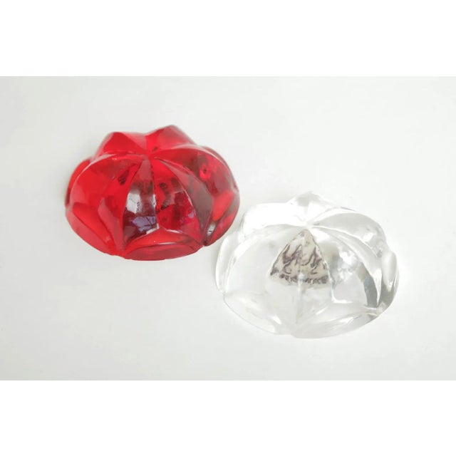 Abstract 1990s Norman Mercer Lucite Flower Orb Red and Clear Paperweights Pair Of For Sale - Image 3 of 13
