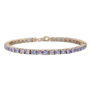 7.95ctw Tanzanite Tennis Bracelet 10k Yellow Gold 7.25" 3.8mm Coa Tomas Rae For Sale