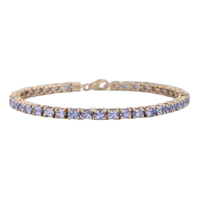 7.95ctw Tanzanite Tennis Bracelet 10k Yellow Gold 7.25" 3.8mm Coa Tomas Rae For Sale