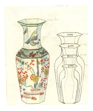 Porcelain Vases, Original Ink and Watercolor, 19th Century