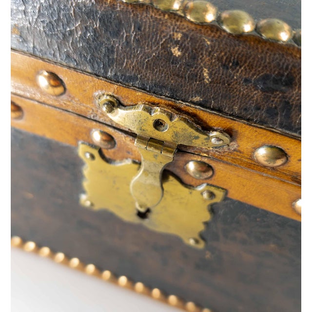 20th Century French Studded Leather Document Box With Paper Lined Interior For Sale - Image 9 of 14