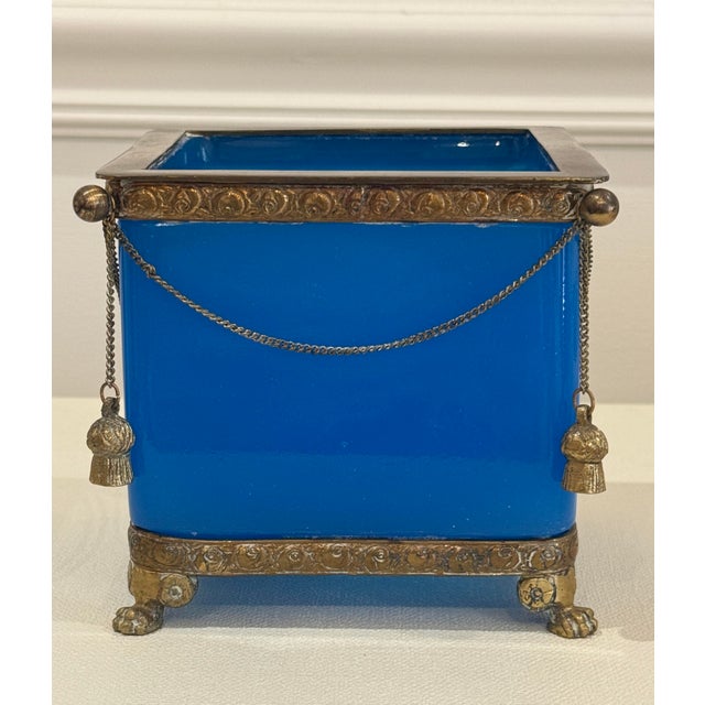 Blue French Blue Opaline Antique Jardiniere For Sale - Image 8 of 10