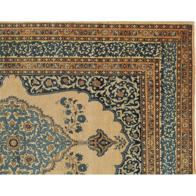 Antique Tabriz Carpet, Hadji Jalili Persian Rug, Earth Tones, Ivory and Blue For Sale - Image 10 of 12