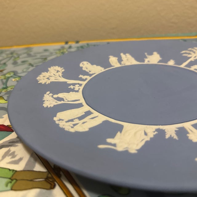1970s Vintage Wedgwood Pale Blue Jasperware 9.25” Cake Plate Neoclassical Relief, Made in England For Sale - Image 5 of 6
