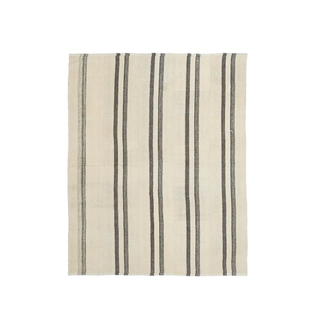 Vintage Turkish Hand-Knotted Wool Cotton Beige Kilim Area Rug For Sale - Image 11 of 11