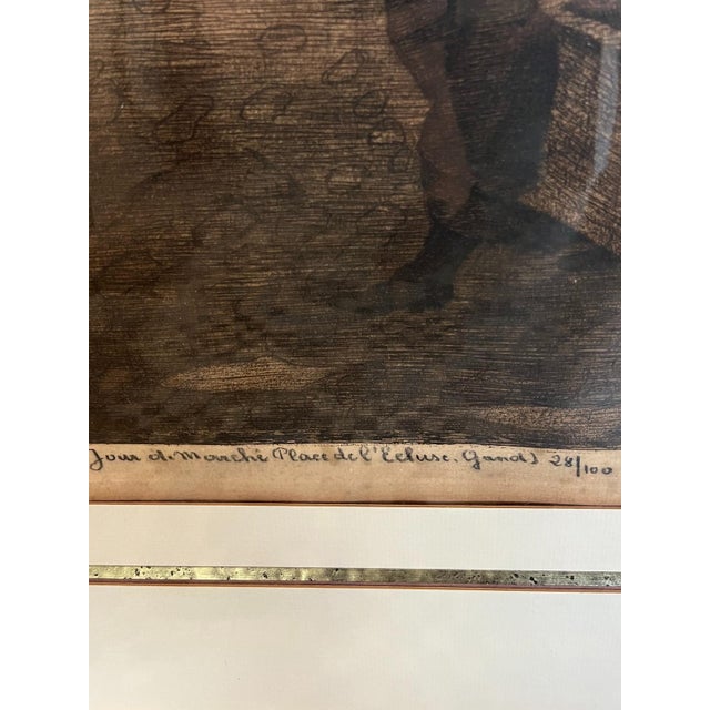 1920s François Pycke, Market Day, Sluizeken Square, Ghent, Belgium, 20th Century, Engraving, Framed For Sale - Image 5 of 10