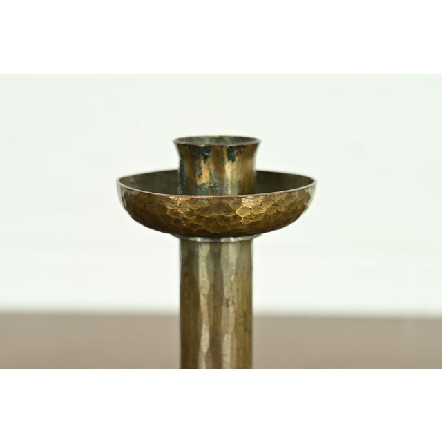 Roycroft Arts & Crafts Brass Finished Hammered Copper Candlestick For Sale In South Bend - Image 6 of 13