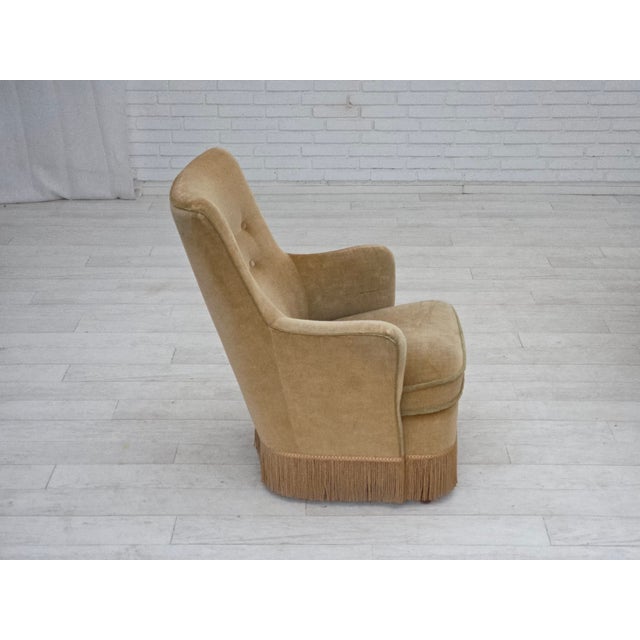 Wood Danish Armchair in Light Green Furniture Velour, 1970s For Sale - Image 7 of 17