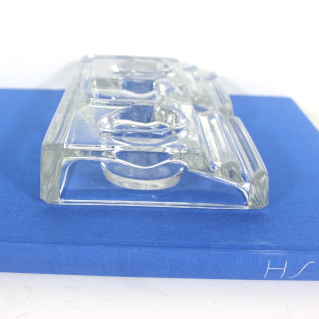 Vintage Clear Glass Inkwell and Pen Holder Desk Organizer Ink Well For Sale - Image 4 of 8