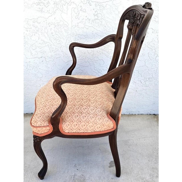 19th Century Antique Art Nouveau Edwardian Carved Walnut Armchair For Sale - Image 9 of 16