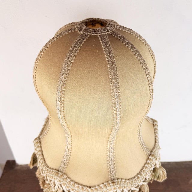 Vintage Italian Silk Lampshade Carved Wood Table Lamp, 1980s For Sale - Image 9 of 16