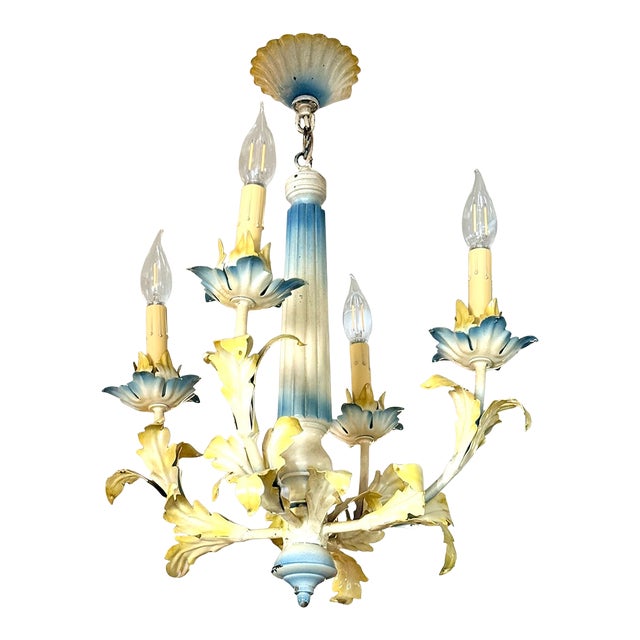 Vintage Painted Metal Flower Chandelier For Sale