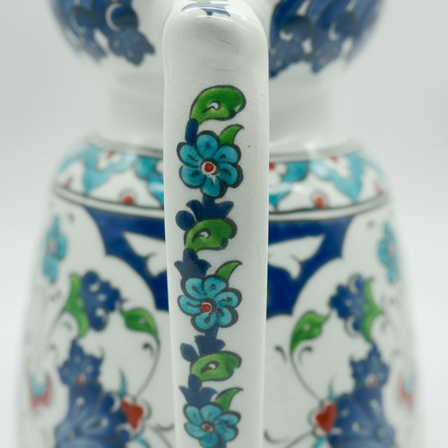 Handmade Ceramic Pitcher (20cm) – Blue Arches & Colorful Spring Florals – Wide Mouth Jug For Sale - Image 6 of 11