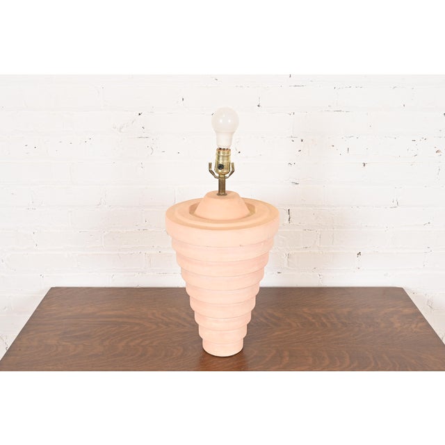 A beautiful Postmodern ceramic tiered table lamp USA, Late 20th Century Measures: 10"W x 10"D x 19"H. Good original...