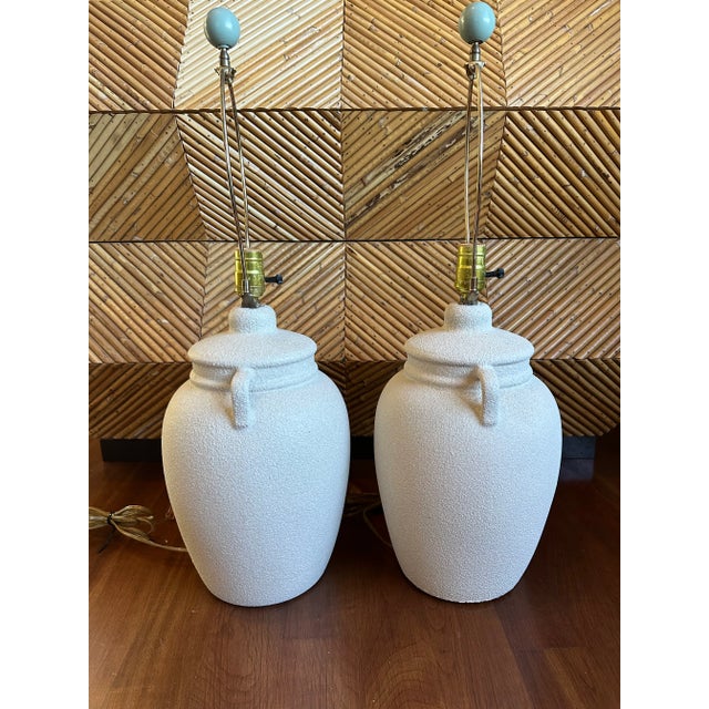 Mid-Century Modern Vintage 1980’s Textured Plaster Table Lamps - a Pair For Sale - Image 3 of 10