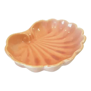 Mid Century Scallop Peach Pottery Sea Shell Bowl Coastal Style