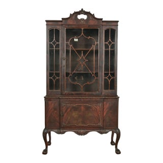 Romweber Chippendale Flame Mahogany Breakfront Bookcase Cabinet, Circa 1920s For Sale