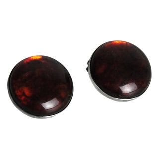 Sterling Silver and Amber Ear Clips by N.E. From, Denmark, 1960s, Set of 2 For Sale