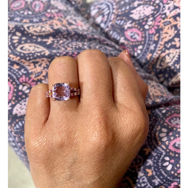 2020s Amethyst Pink Sapphire Diamond Rose Gold Cocktail Ring, Size 7 For Sale - Image 5 of 6