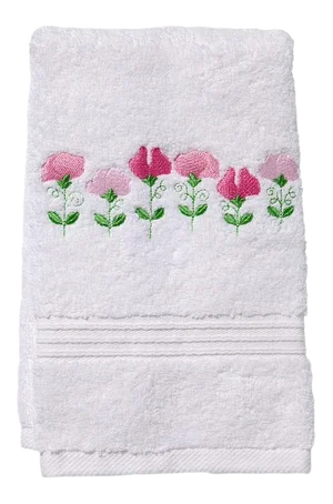 Pink Row of Sweet Peas Terry Guest Towel, Embroidered