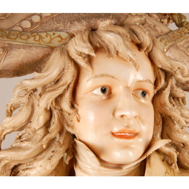 Ceramic Art Nouveau Amphora Austria Bust Boy Figurine Polychrome Ceramic Pottery Sculpture For Sale - Image 7 of 13