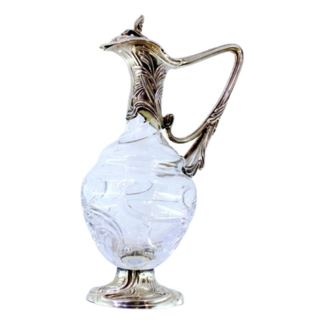 Silver Wine Jug in Cut Glass For Sale