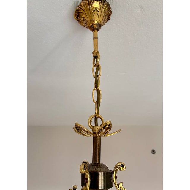 1960s French Brass & Etched Glass Bowl Pendant Light - Restored For Sale - Image 12 of 18