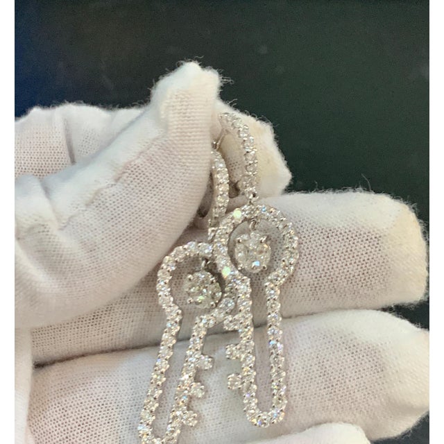 3.2 Ct Diamond Drop Cocktail Key Shape Earrings in 14 Karat White Gold 8 Grams A fabulous pair of earrings with an...