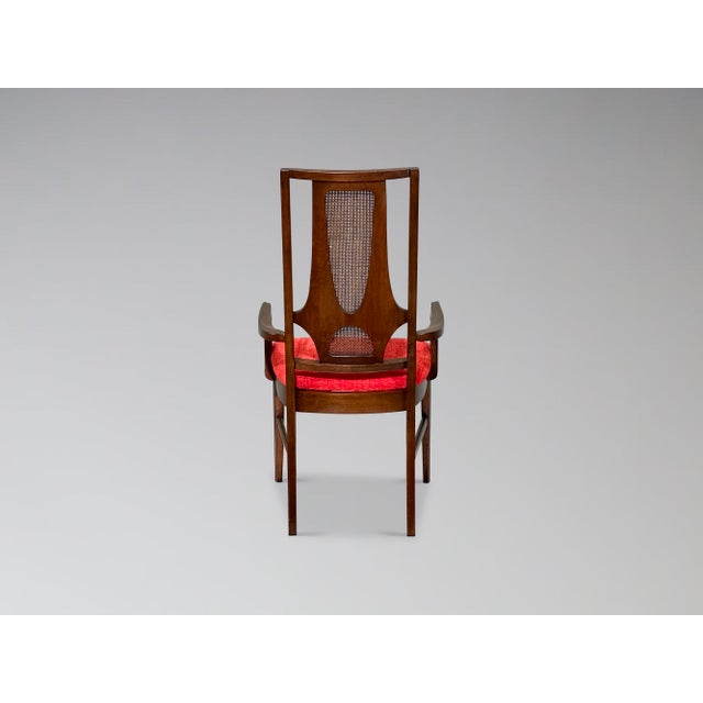 Restored Vintage Broyhill Brasilia Walnut and Cane Dining Chairs Set of 6 For Sale In Milwaukee - Image 6 of 18