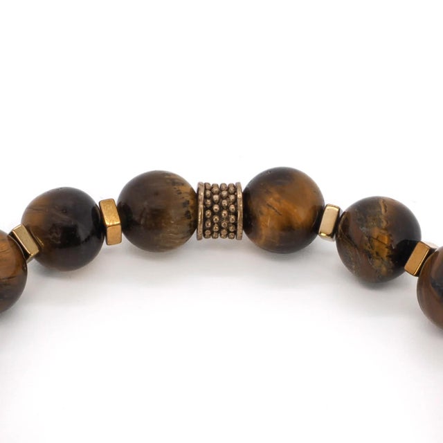Early 21st Century Tiger's Eye Stone Beaded Gladiator Men's Bracelet For Sale - Image 5 of 7