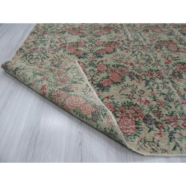 Mid 20th Century 1960s Vintage Turkish Floral Rug - 6′11″ × 10′5″ For Sale - Image 5 of 6
