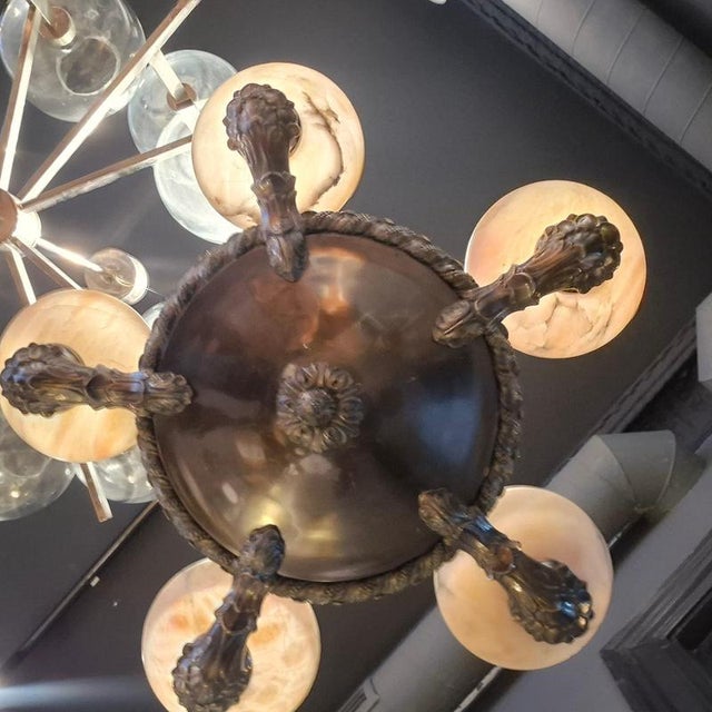 Decorative Pendant Light in Bronze and Alabaster, 1950s For Sale - Image 9 of 10