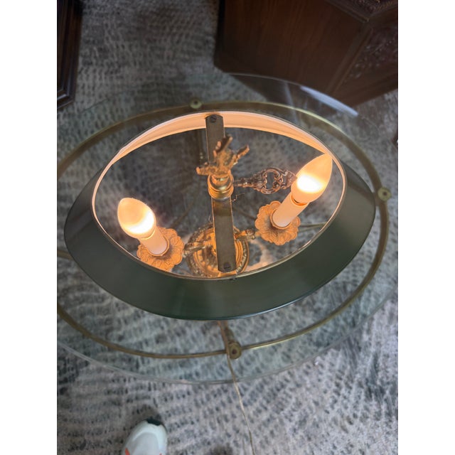 Vintage French Empire Style Brass Bouillotte Table Lamp With Green Tole Shade For Sale - Image 10 of 12
