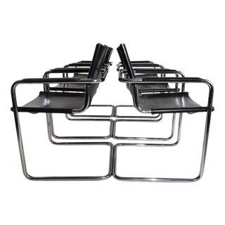 Visitor Chairs in Leather and Chrome by Mart Stam and Marcel Breuer for Matteo Grassi, 1970, Set of 6 For Sale