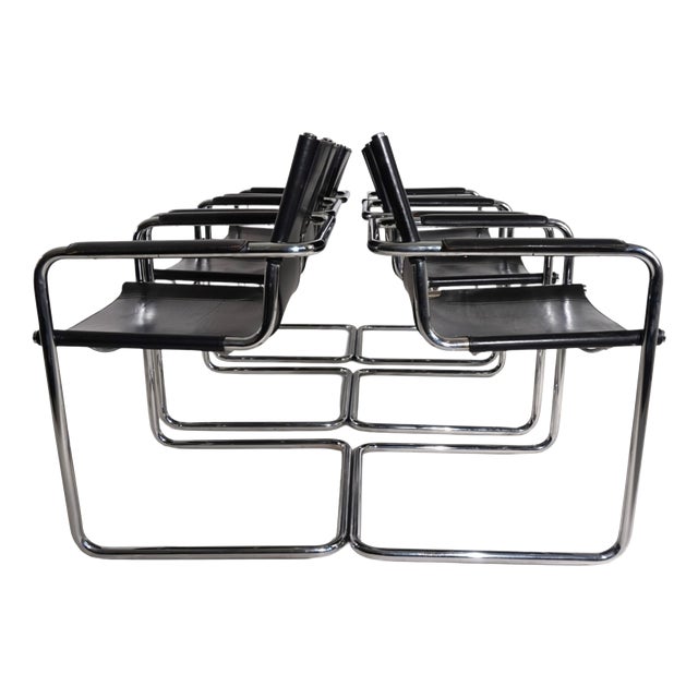 Visitor Chairs in Leather and Chrome by Mart Stam and Marcel Breuer for Matteo Grassi, 1970, Set of 6 For Sale
