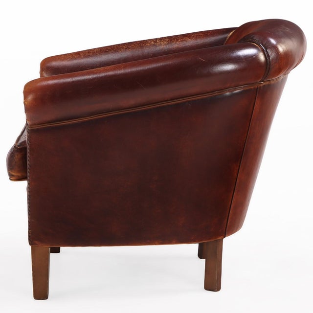 Art Deco Dutch Art Deco Style Leather Club Chair, C. 1950. For Sale - Image 3 of 8