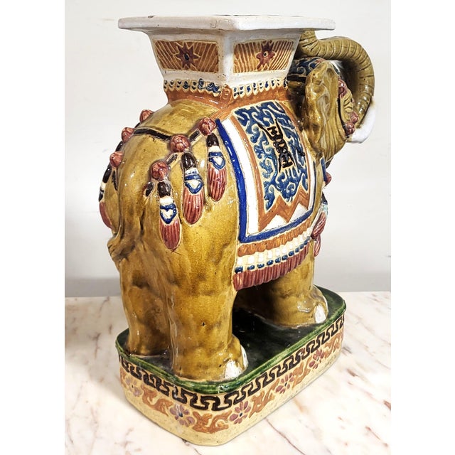 Large Vintage Chinese Asian Glazed Terracotta Elephant Garden Stool Bench For Sale In New York - Image 6 of 15
