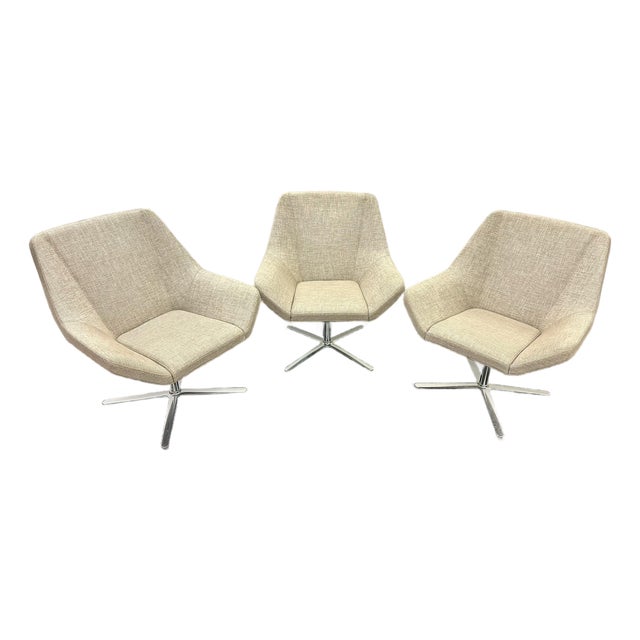 Set of 3 Keilhauer Cahoots Relax Lounge Swivel Chair Linen #9021 For Sale
