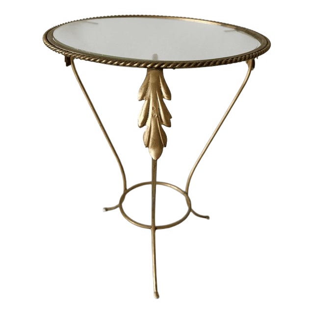 Vintage Hollywood Regency Plant Side Table in Gilt Wrought Iron and Glass, 1960s For Sale