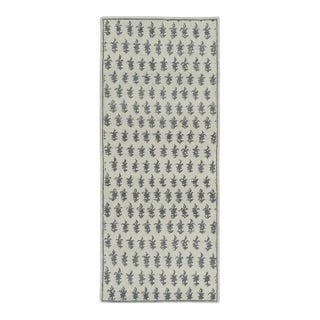 Contemporary Block Print Floral Wool Runner by Rug & Kilim, India For Sale
