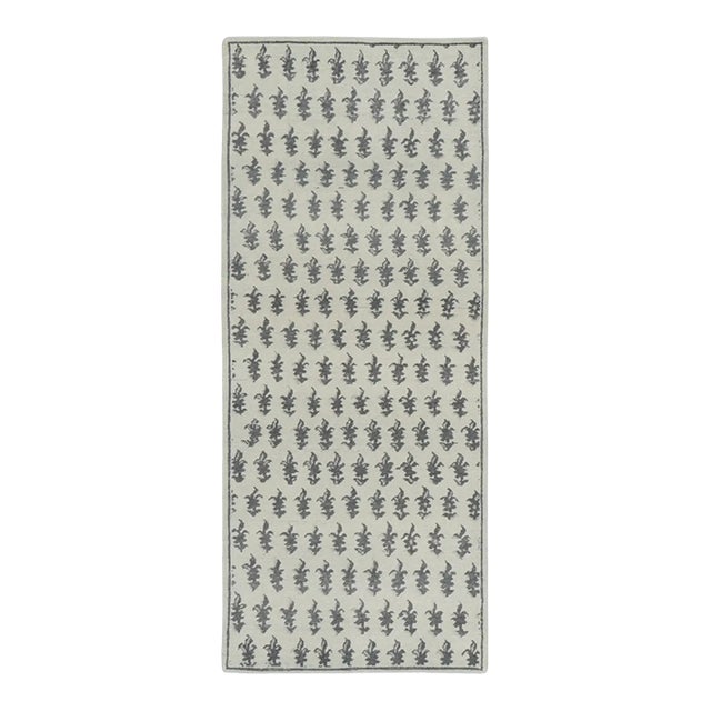 Contemporary Block Print Floral Wool Runner by Rug & Kilim, India For Sale
