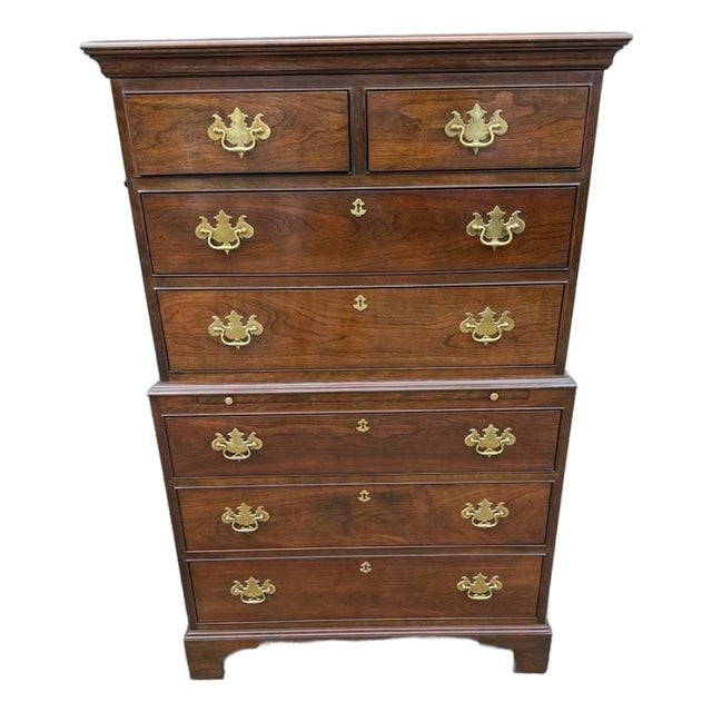 Late 20th Century Stickley Georgian Chippendale Style Solid Mahogany -Drawer Highboy Dresser For Sale