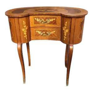 1940s Two-Drawer Continental Marquetry Mahogany Kidney Dressing Table