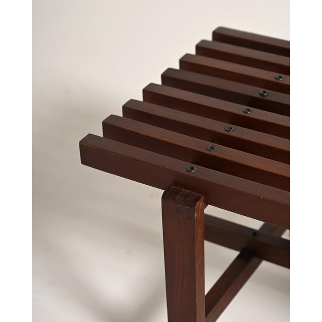 Vintage Dark Wood Slatted Bench, 1970s For Sale - Image 4 of 9